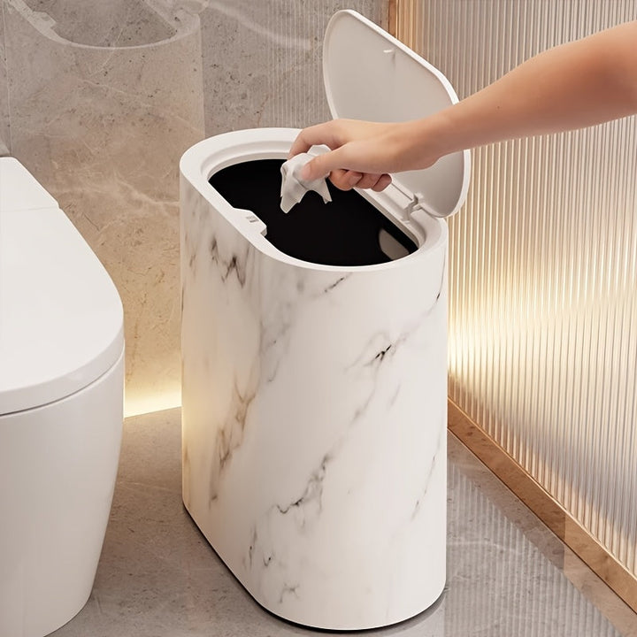 Trash Can - Slim Oval Waste Bin with Press-Top Lid
