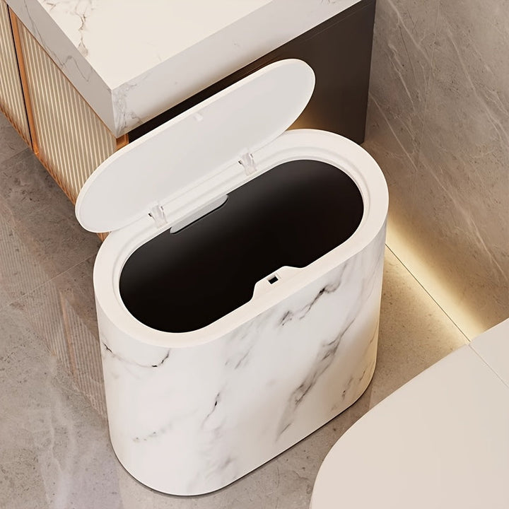 Trash Can - Slim Oval Waste Bin with Press-Top Lid