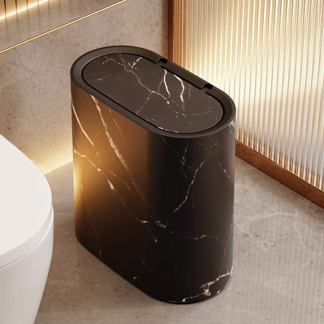 Trash Can - Slim Oval Waste Bin with Press-Top Lid