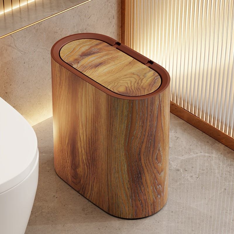 Trash Can - Slim Oval Waste Bin with Press-Top Lid