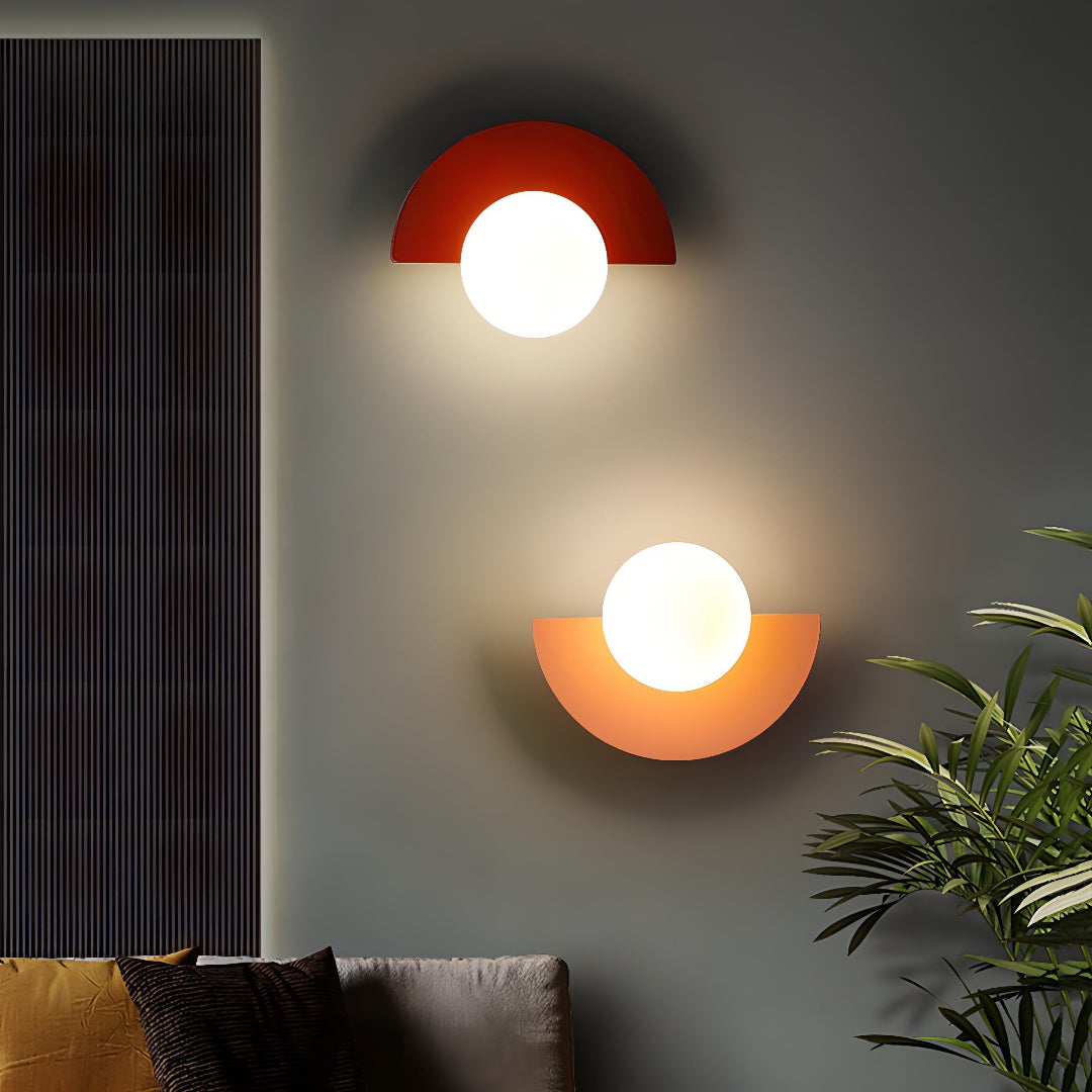 Wall Light Half Moon Globe Shade with Semicircle Plate