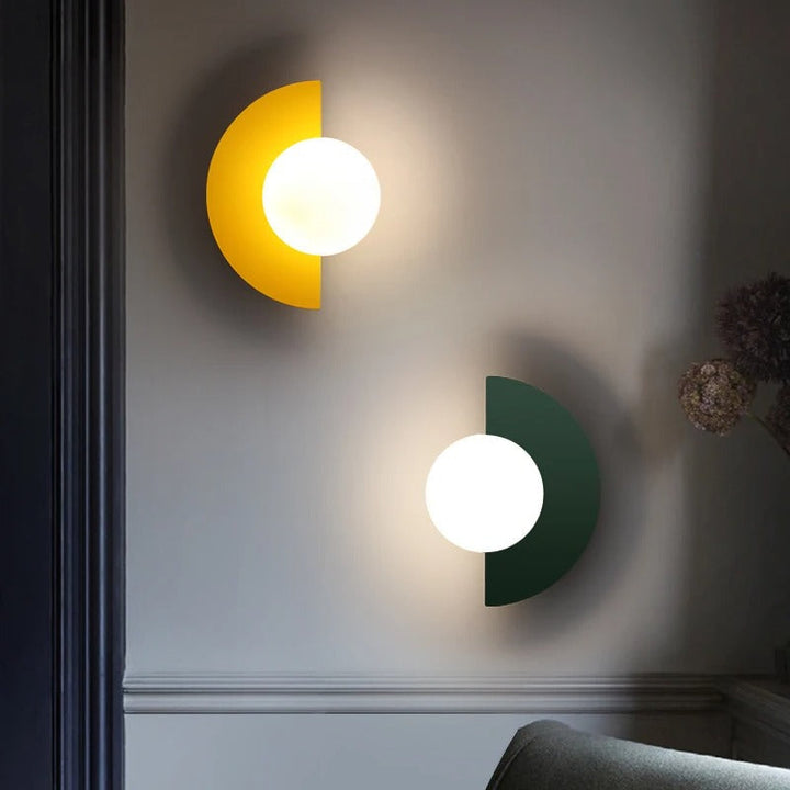 Wall Light Half Moon Globe Shade with Semicircle Plate