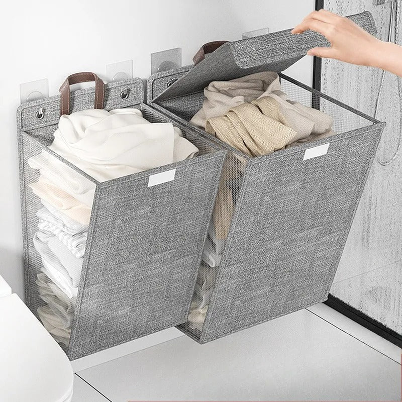 Wall Mounted Laundry Hamper - Hanging Foldable Laundry Basket with Lid