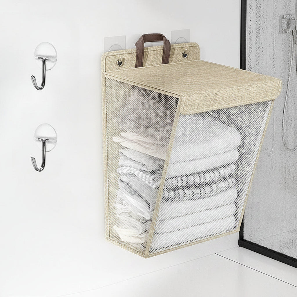 Wall Mounted Laundry Hamper - Hanging Foldable Laundry Basket with Lid
