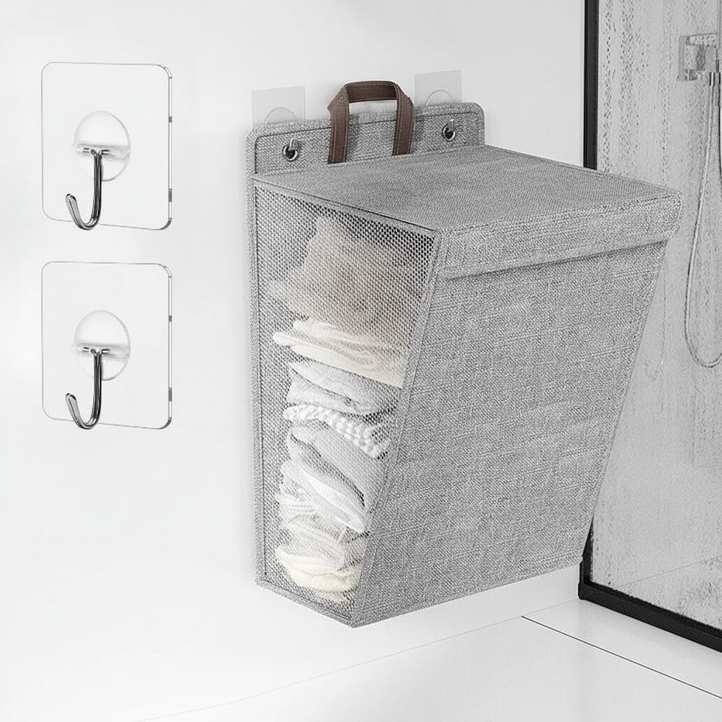 Wall Mounted Laundry Hamper - Hanging Foldable Laundry Basket with Lid