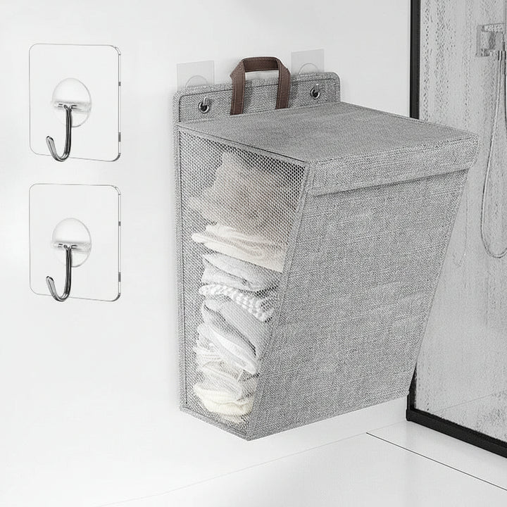Wall Mounted Laundry Hamper - Hanging Foldable Laundry Basket with Lid