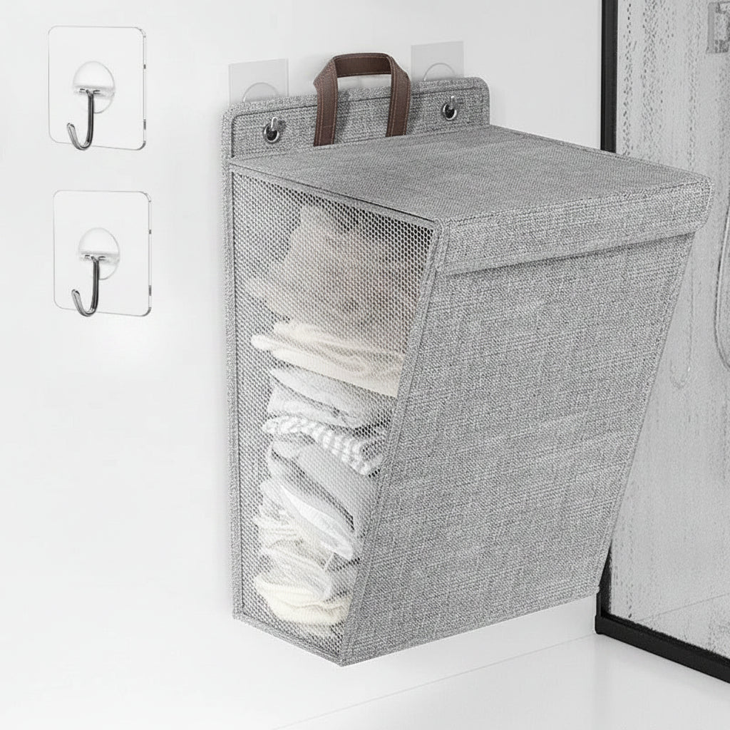 Wall Mounted Laundry Hamper - Hanging Foldable Laundry Basket with Lid