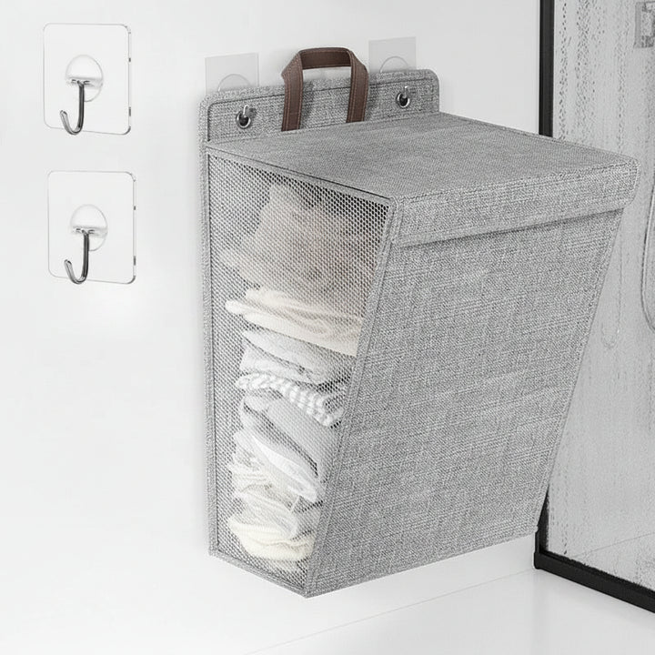 Wall Mounted Laundry Hamper - Hanging Foldable Laundry Basket with Lid
