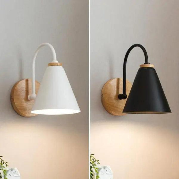 Wall Mounted Sconce Lamp - Cone Shade on Curved Arm