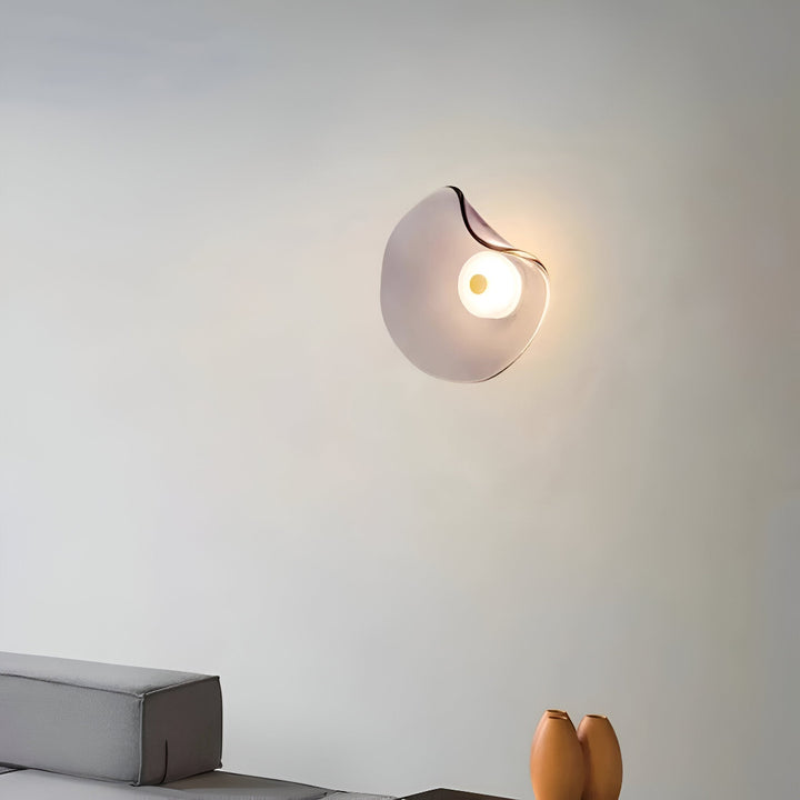 Wall Mounted Sconce Lamp - Curved Disc Shade with Central Globe