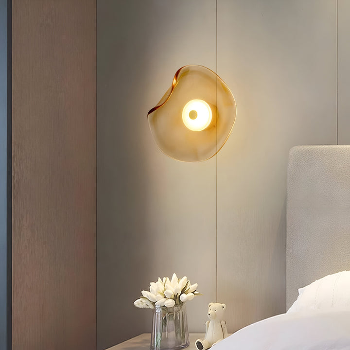 Wall Mounted Sconce Lamp - Curved Disc Shade with Central Globe
