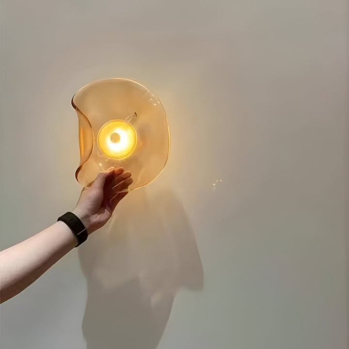 Wall Mounted Sconce Lamp - Curved Disc Shade with Central Globe