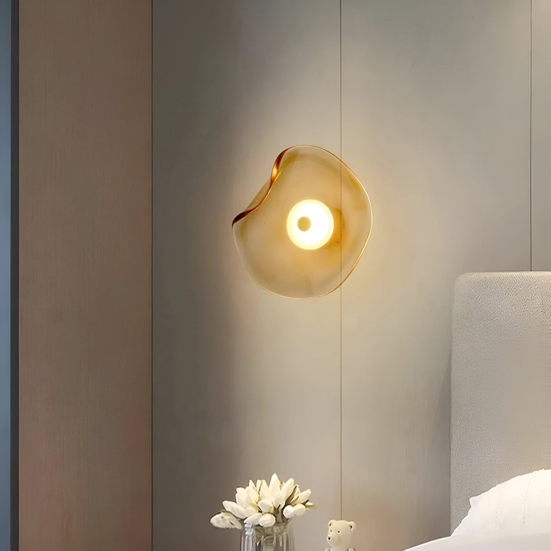 Wall Mounted Sconce Lamp - Curved Disc Shade with Central Globe