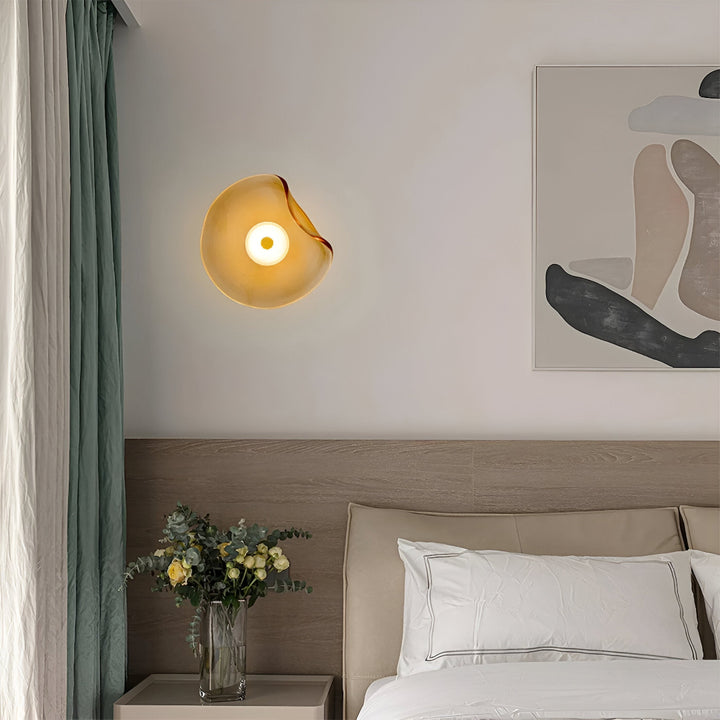 Wall Mounted Sconce Lamp - Curved Disc Shade with Central Globe