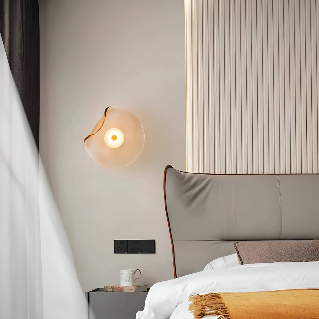 Wall Mounted Sconce Lamp - Curved Disc Shade with Central Globe