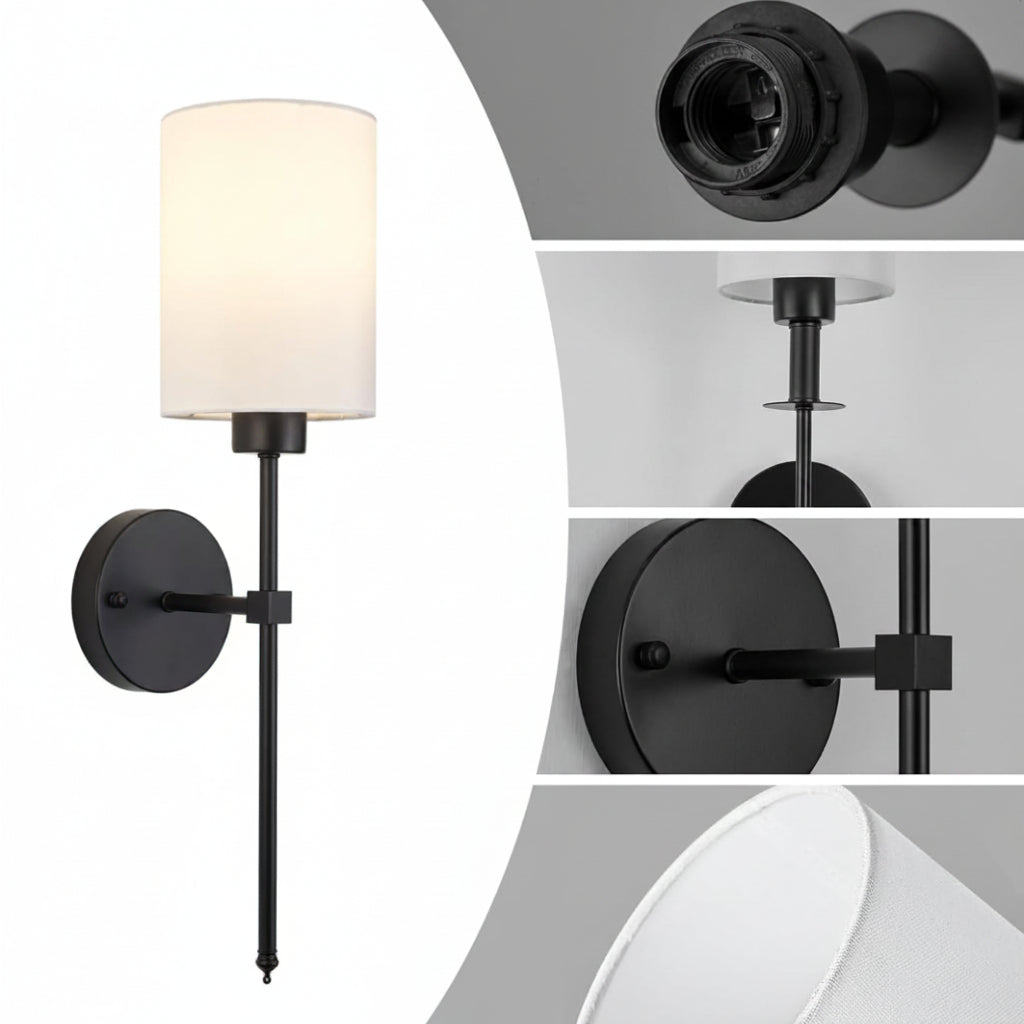 Wall Mounted Sconce Lamp - Cylindrical Shade with Slim Stem
