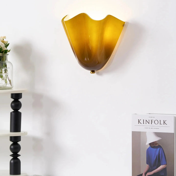 Wall Mounted Sconce Lamp - Draped Shade with Wavy Rim