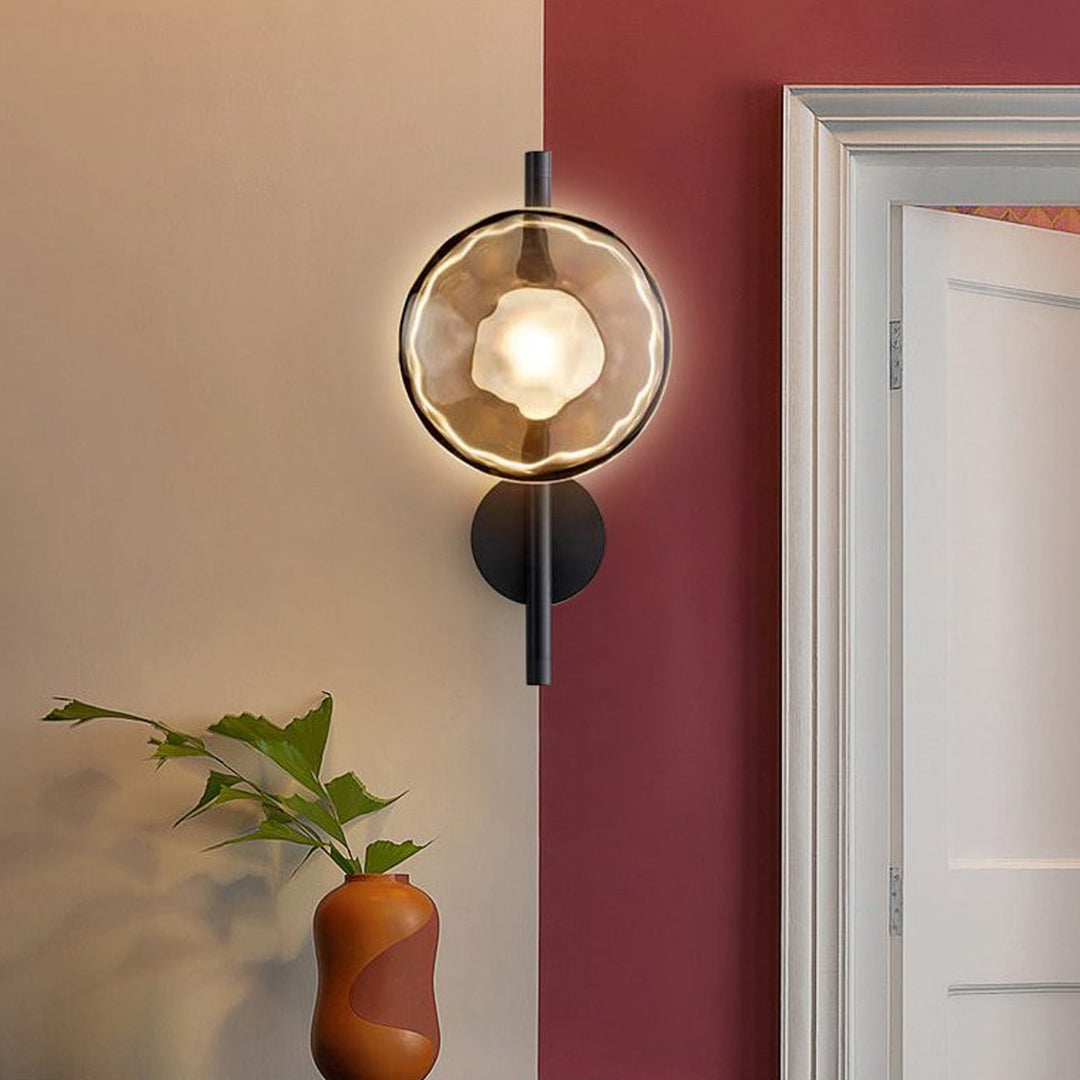 Wall Mounted Sconce Lamp - Dual Disc Shade on Vertical Stem