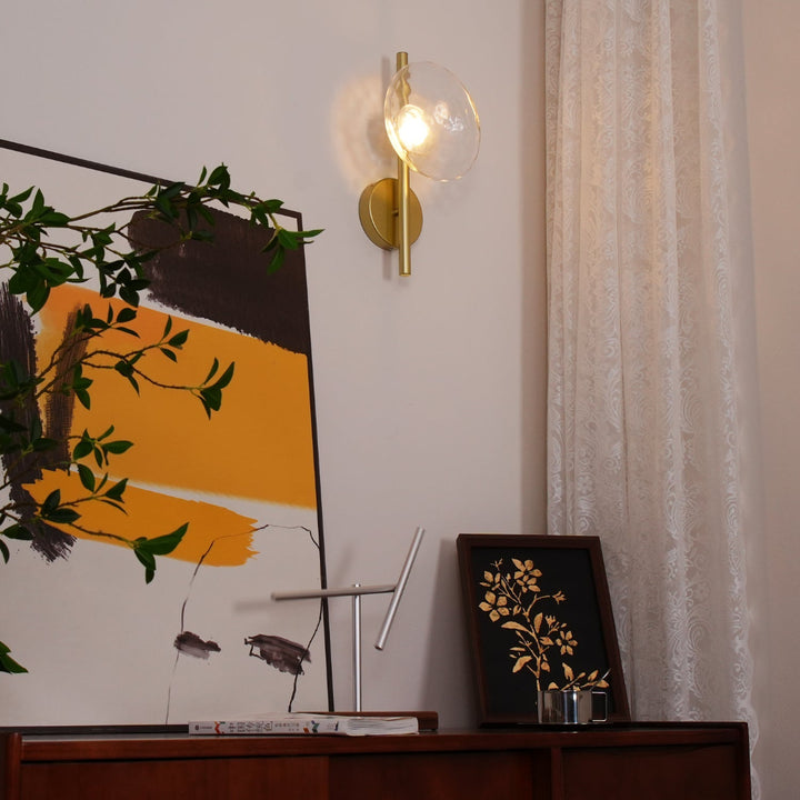 Wall Mounted Sconce Lamp - Dual Disc Shade on Vertical Stem