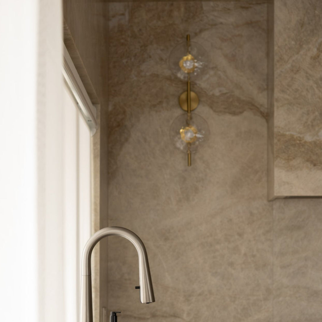 Wall Mounted Sconce Lamp - Dual Disc Shade on Vertical Stem