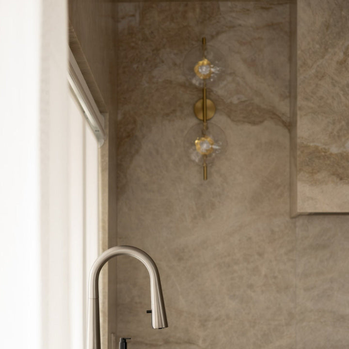 Wall Mounted Sconce Lamp - Dual Disc Shade on Vertical Stem
