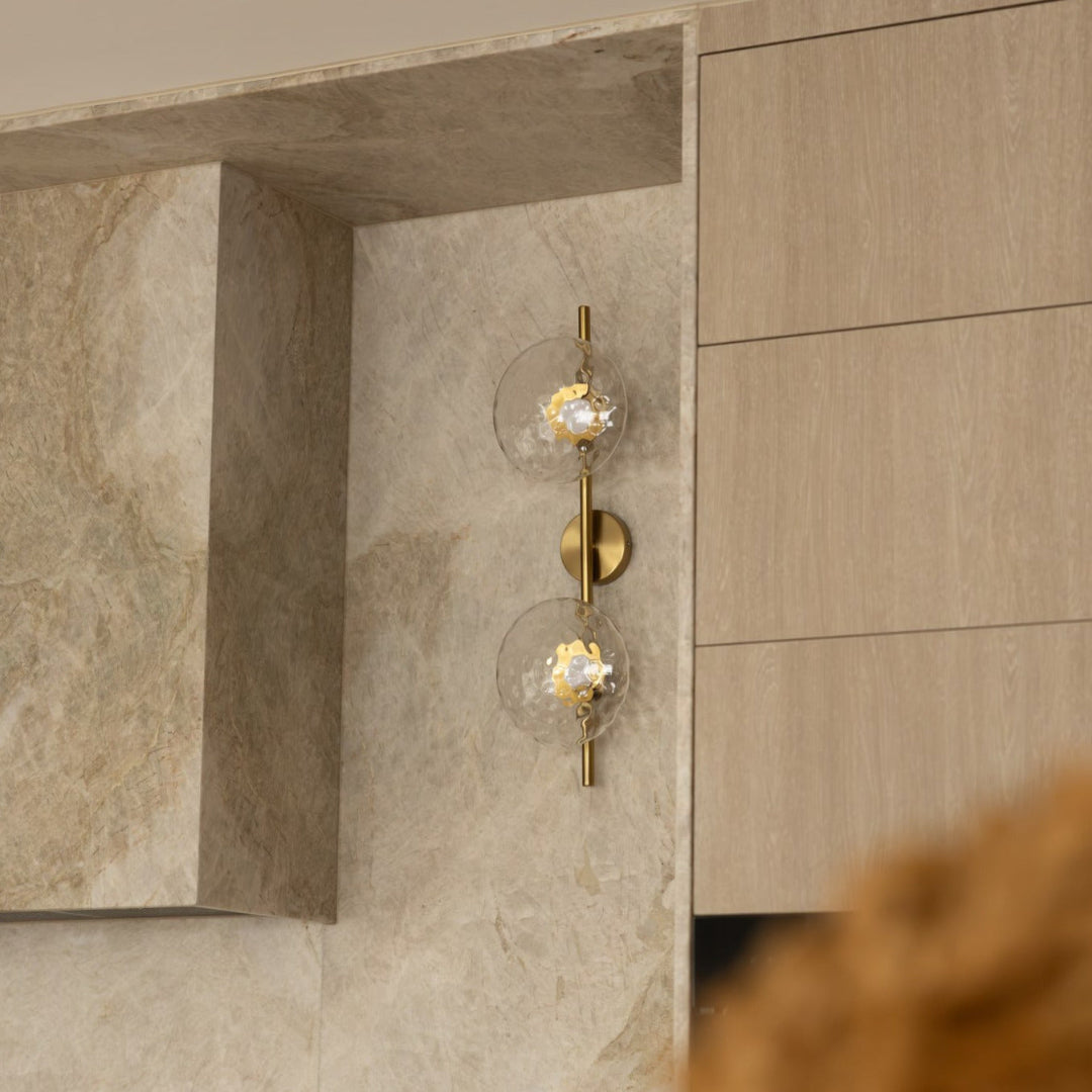 Wall Mounted Sconce Lamp - Dual Disc Shade on Vertical Stem
