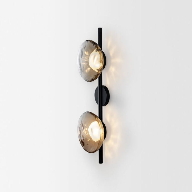 Wall Mounted Sconce Lamp - Dual Disc Shade on Vertical Stem