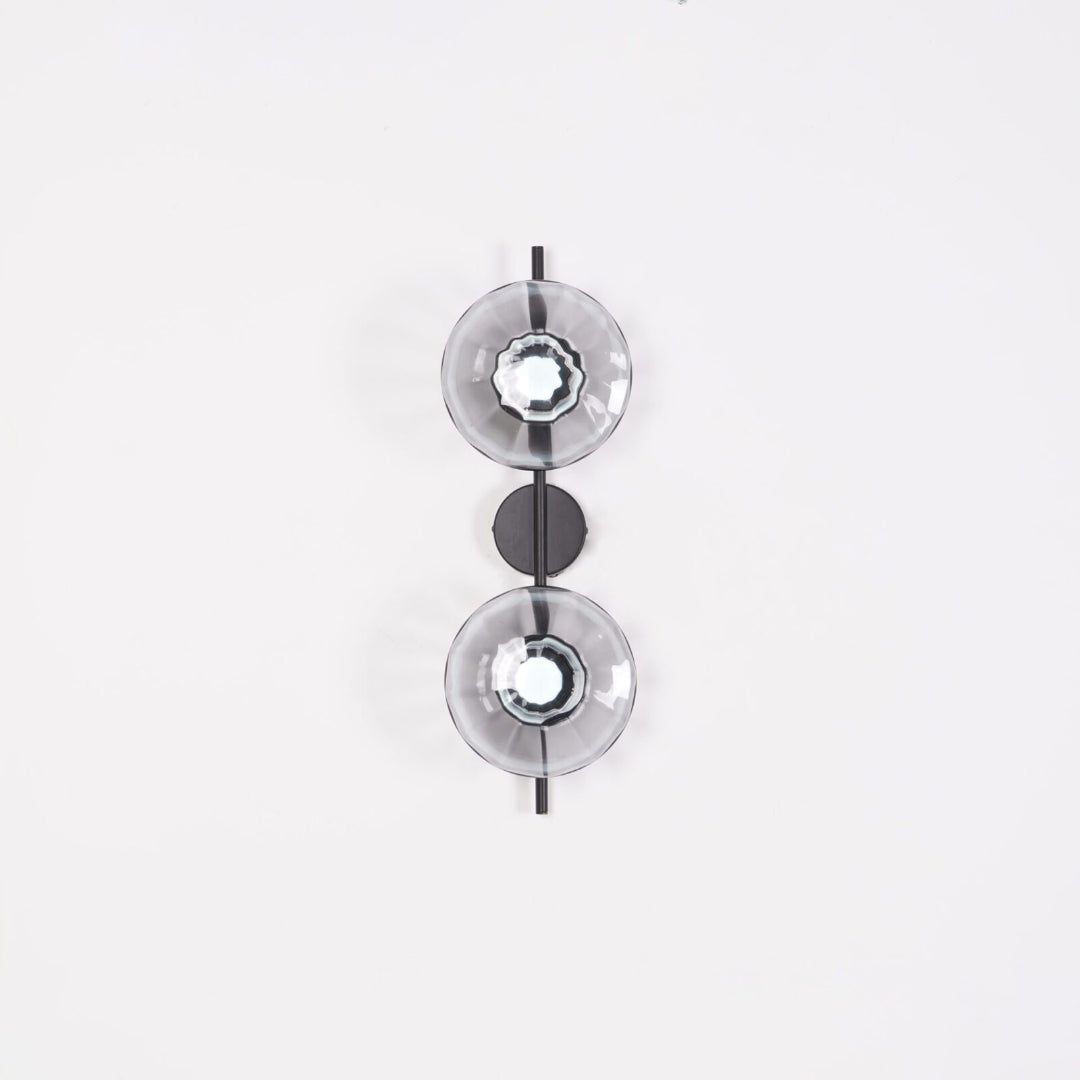 Wall Mounted Sconce Lamp - Dual Disc Shade on Vertical Stem