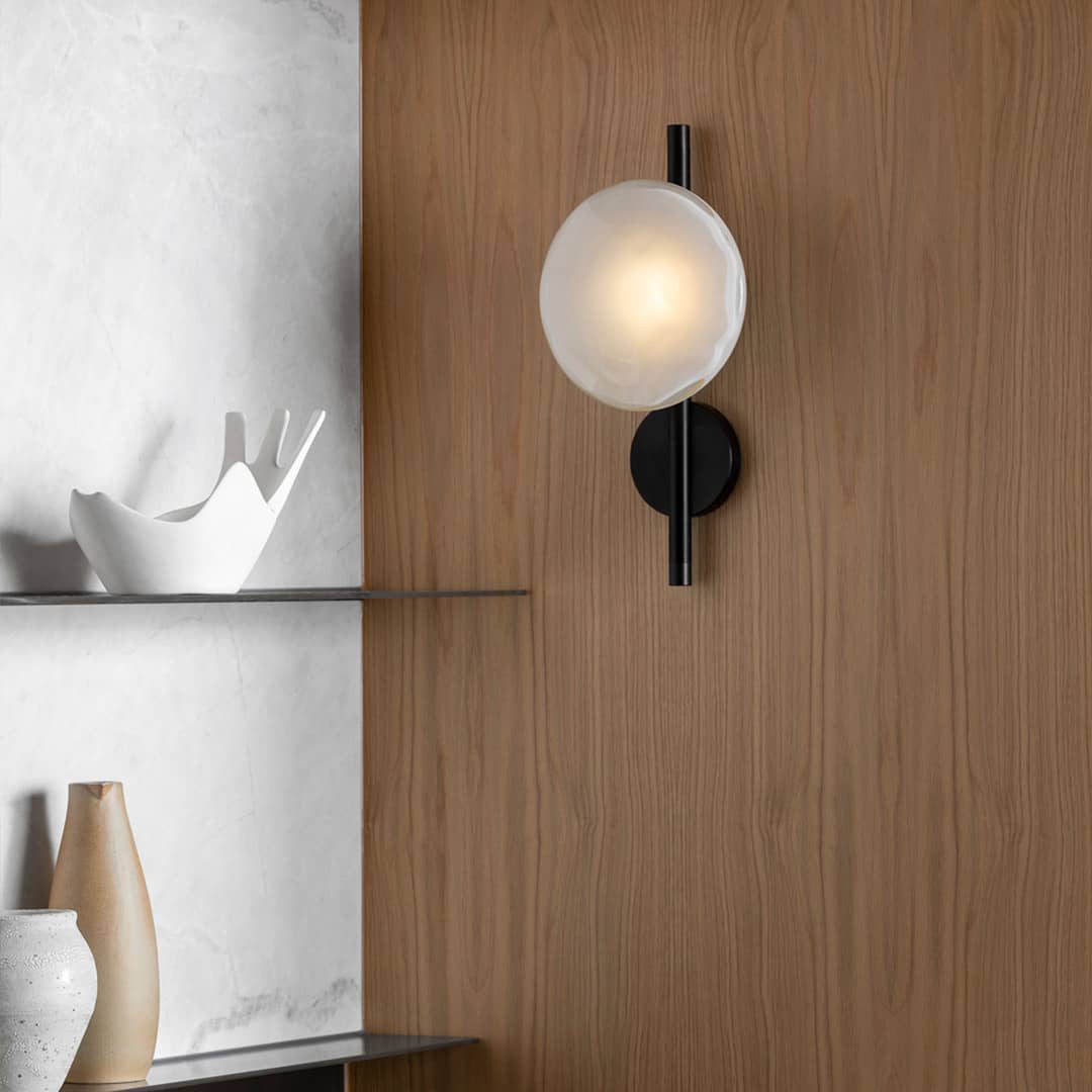 Wall Mounted Sconce Lamp - Dual Disc Shade on Vertical Stem