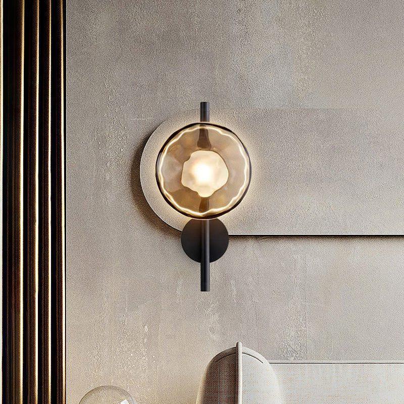 Wall Mounted Sconce Lamp - Dual Disc Shade on Vertical Stem