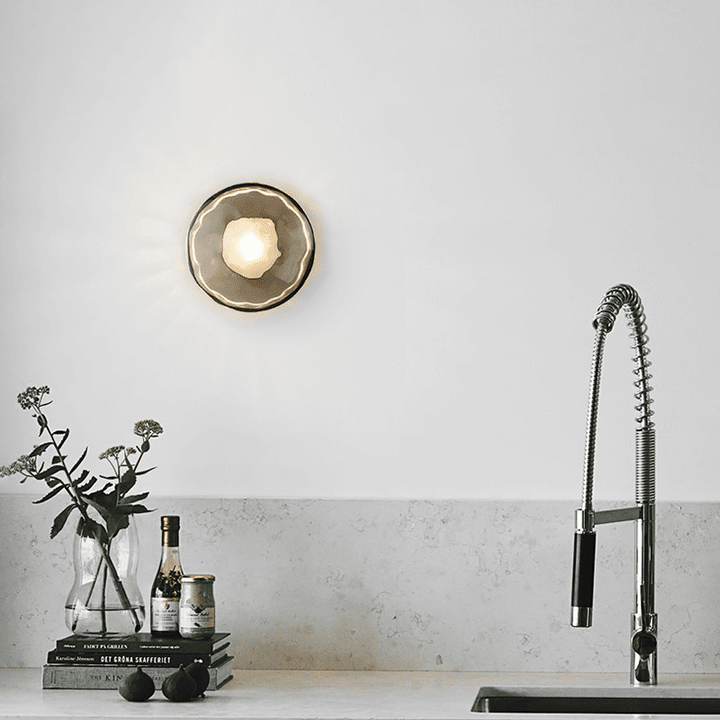 Wall Mounted Sconce Lamp - Dual Disc Shade on Vertical Stem