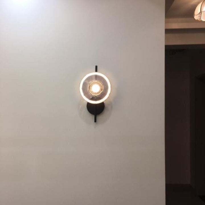 Wall Mounted Sconce Lamp - Dual Disc Shade on Vertical Stem