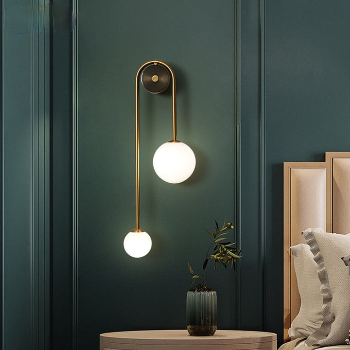 Wall Mounted Sconce Lamp - Dual Globe on Curved Arm