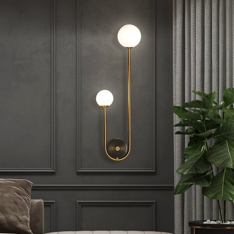 Wall Mounted Sconce Lamp - Dual Globe on Curved Arm