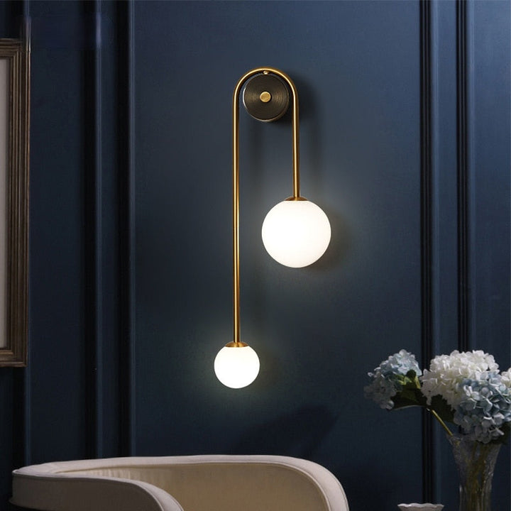 Wall Mounted Sconce Lamp - Dual Globe on Curved Arm