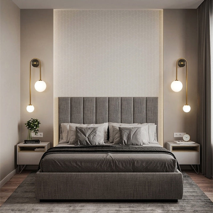 Wall Mounted Sconce Lamp - Dual Globe on Curved Arm