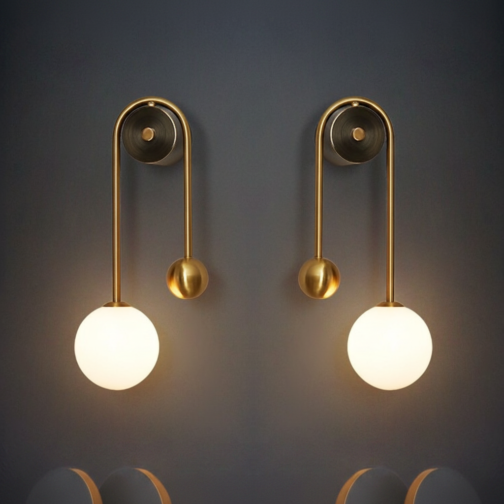 Wall Mounted Sconce Lamp - Dual Globe on Curved Arm