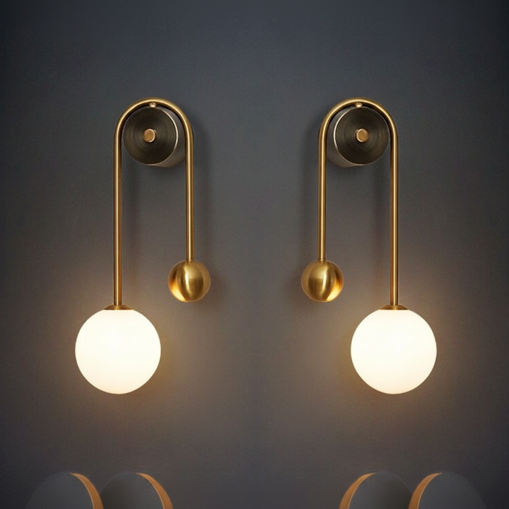 Wall Mounted Sconce Lamp - Dual Globe on Curved Arm
