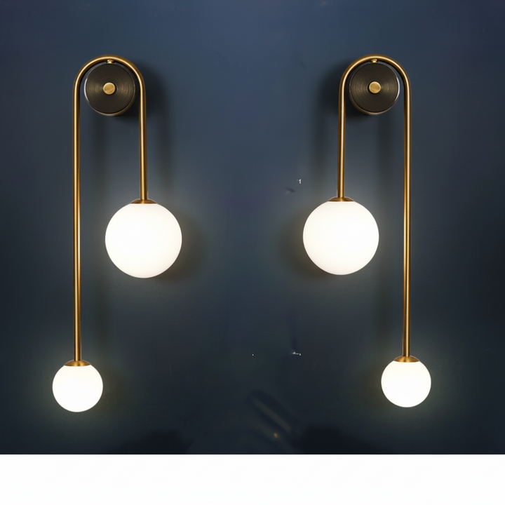 Wall Mounted Sconce Lamp - Dual Globe on Curved Arm