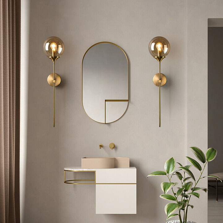Wall Mounted Sconce Lamp - Globe Shade on Slim Stem