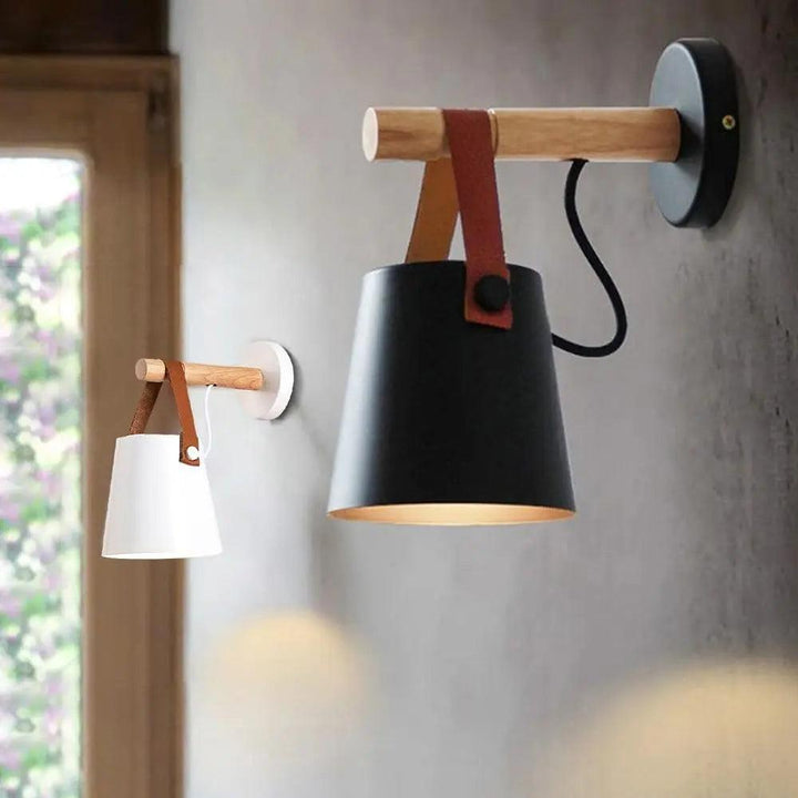 Wall Mounted Sconce Lamp - Hanging Shade on Strap and Bar
