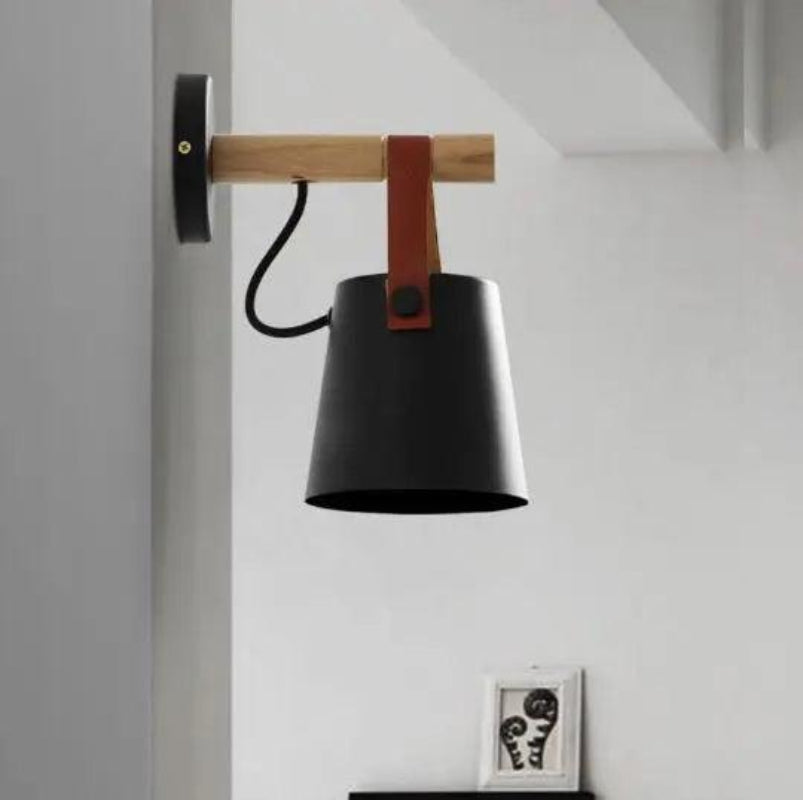 Wall Mounted Sconce Lamp - Hanging Shade on Strap and Bar