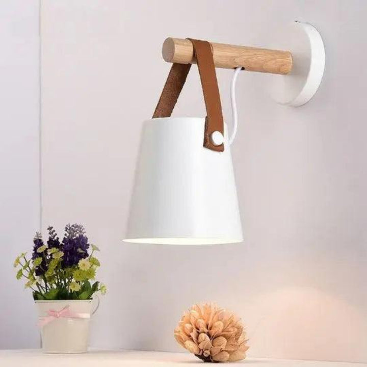 Wall Mounted Sconce Lamp - Hanging Shade on Strap and Bar
