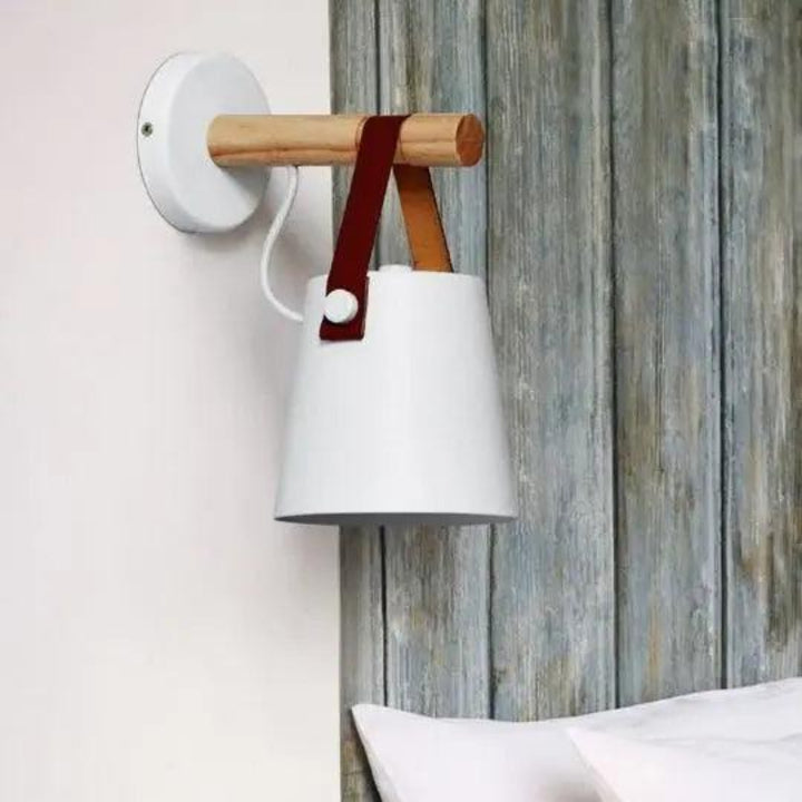 Wall Mounted Sconce Lamp - Hanging Shade on Strap and Bar