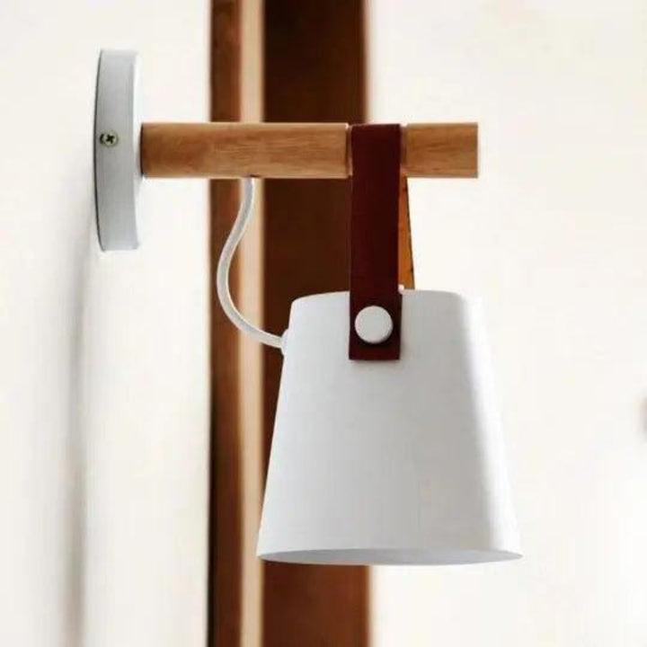 Wall Mounted Sconce Lamp - Hanging Shade on Strap and Bar