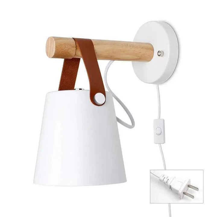 Wall Mounted Sconce Lamp - Hanging Shade on Strap and Bar