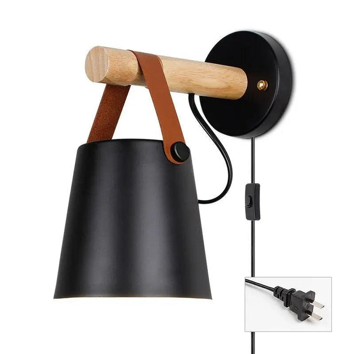Wall Mounted Sconce Lamp - Hanging Shade on Strap and Bar