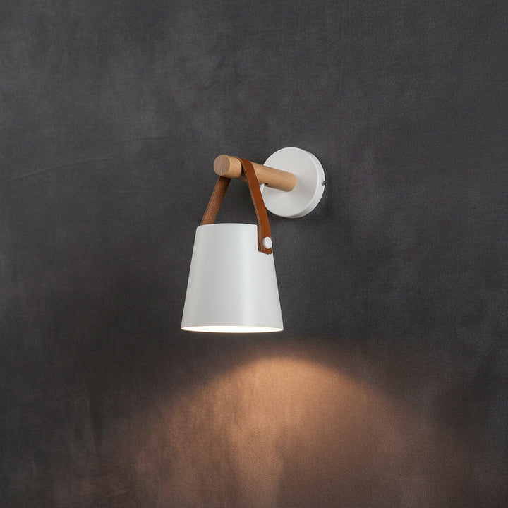 Wall Mounted Sconce Lamp - Hanging Shade on Strap and Bar