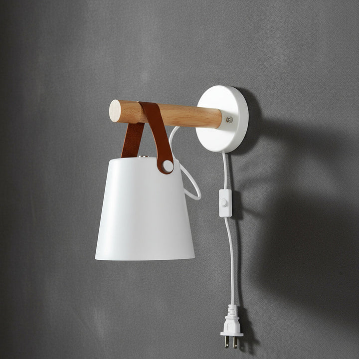 Wall Mounted Sconce Lamp - Hanging Shade on Strap and Bar
