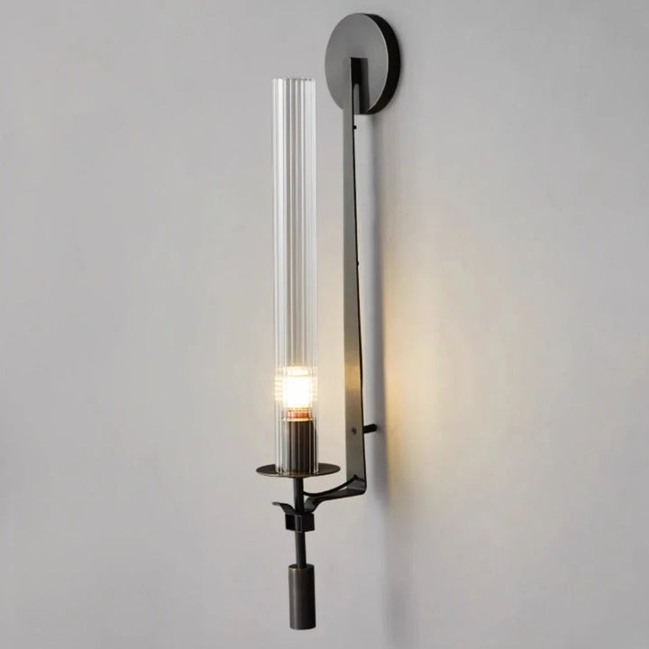 Wall Mounted Sconce Lamp - Ribbed Tube Shade on Curved Arm
